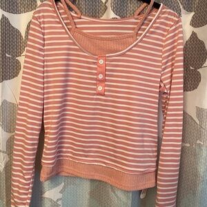 ROMWE Pink and White Striped Top